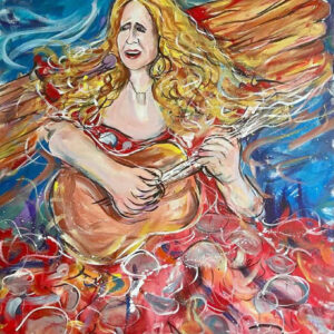 Painting of angelic woman playing guitar