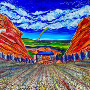 Colorful outdoor concert at red rock amphitheater