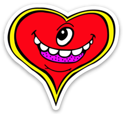 Smiling one-eyed red heart with teeth