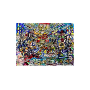 Vibrant collage of musicians and crowded faces