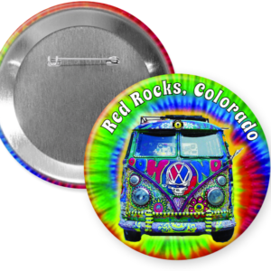 Tie-dye VW bus button pin, Red Rocks