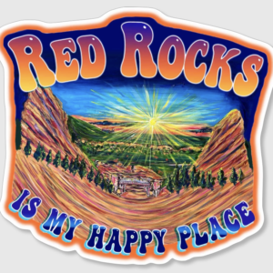 Red Rocks amphitheater illustration with sunrise