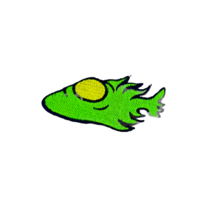 Embroidered green flame patch with yellow circle