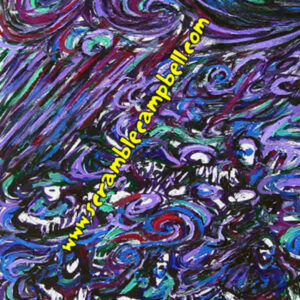 Abstract swirling purple and teal painting with watermark