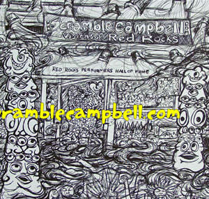 Psychedelic pen drawing of Red Rocks stage