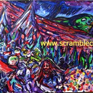 Colorful psychedelic carnival scene abstract painting