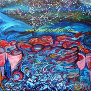 Colorful abstract swirling cosmic ocean scene