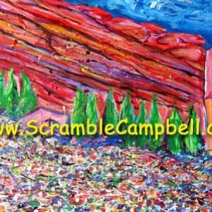 Colorful abstract red canyon painting with trees