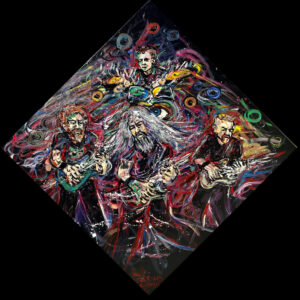Colorful abstract painting of four musicians
