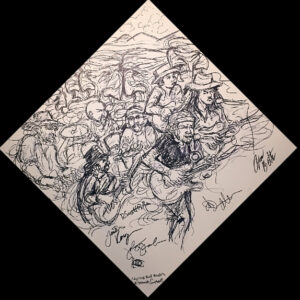 Ink sketch of musicians playing guitars