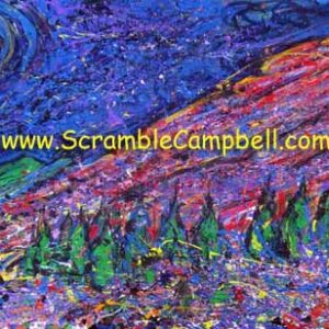 Vibrant painting of concert crowd under starry sky