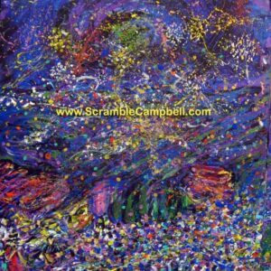 Colorful abstract splatter painting with website watermark