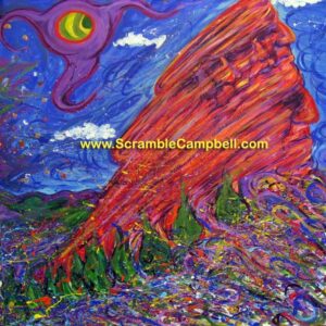 Abstract colorful landscape with red face mountain