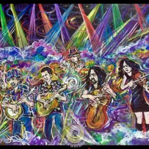 Colorful psychedelic band painting with stage lights