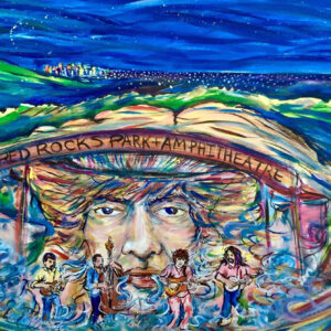 Colorful Red Rocks Amphitheatre mural with band