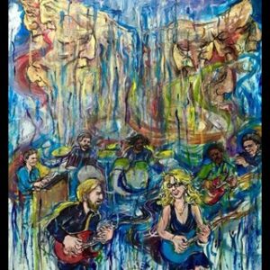 Colorful painting of band with angelic wings