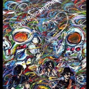 Colorful abstract psychedelic painting of musicians