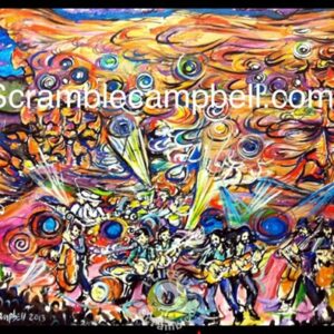 Psychedelic painting of band performing