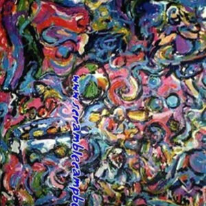 Multicolored abstract painting with visible watermark