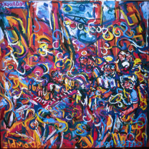 Abstract colorful painting of musicians performing
